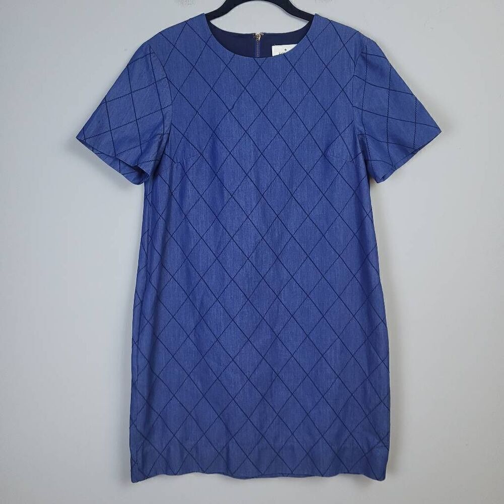 Kate Spade Womens Size 2 Shift Mini Dress Blue Windowpane Design Pockets Lined